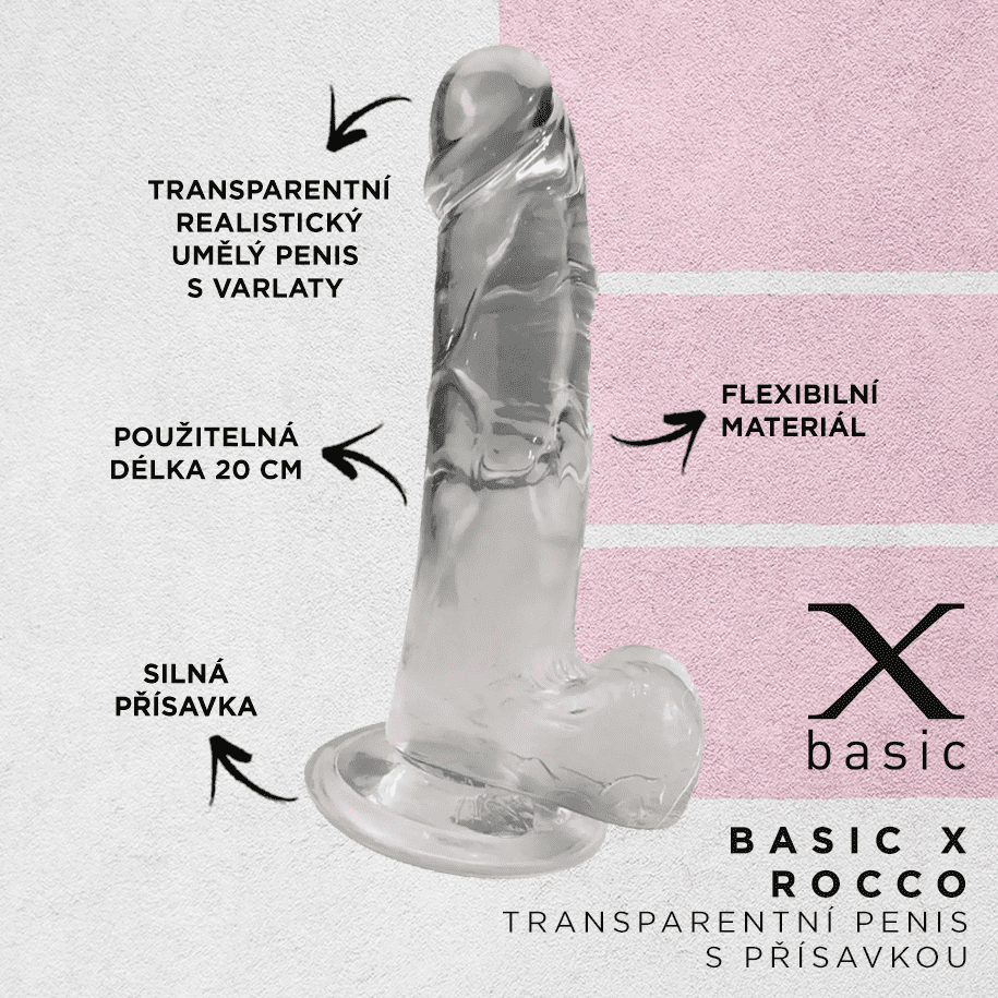 BASIC X Rocco transparentní umělý penis s přísavkou L - Obrázek 2