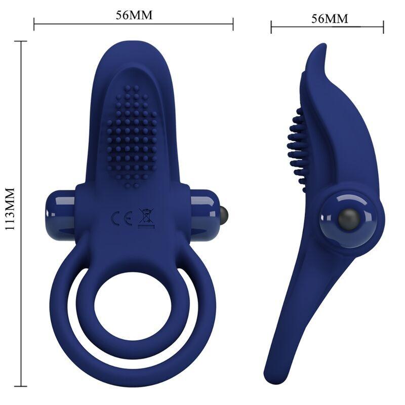 Pretty Love Bronson double vibrační erekční kroužek - modrý - Obrázek 2