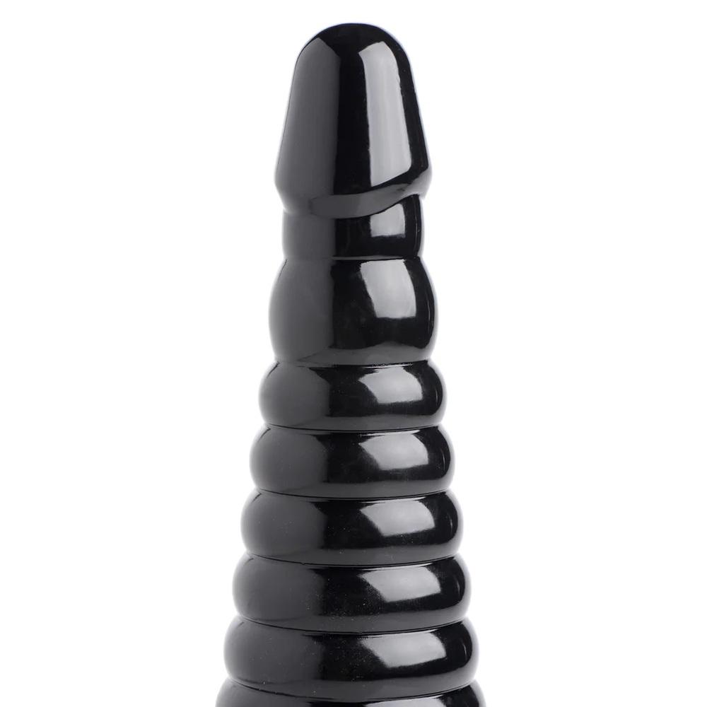 Giant Ribbed anální dildo - černé - Obrázek 3